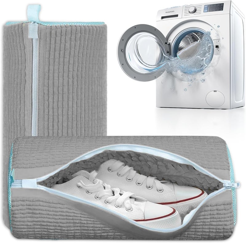 DASZERX XXL Shoe Washing Machine Bag - 2 Pcs Set - 360° Resuable Shoe Bag for Washing Machine and Dryer - Wrap Shoe Washing Bag for Sneakers, Boots & Delicate Footwear (Grey) - Image 1